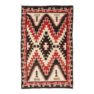 Antique Navajo Carpet, Folk Rug, Handmade Wool, Beige, Gray, Soft Coral For Sale