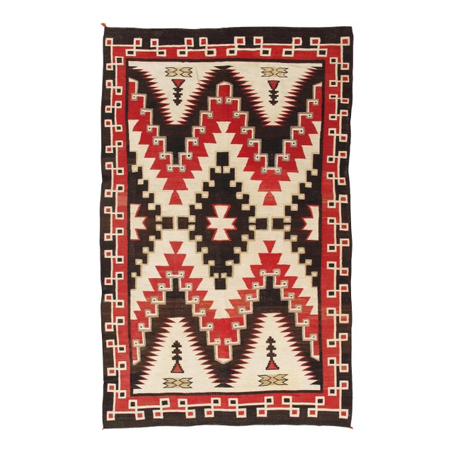 Antique Navajo Carpet, Folk Rug, Handmade Wool, Beige, Gray, Soft Coral For Sale