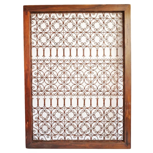 Wood Vintage Large Wood Framed Open Iron Screen For Sale - Image 7 of 7