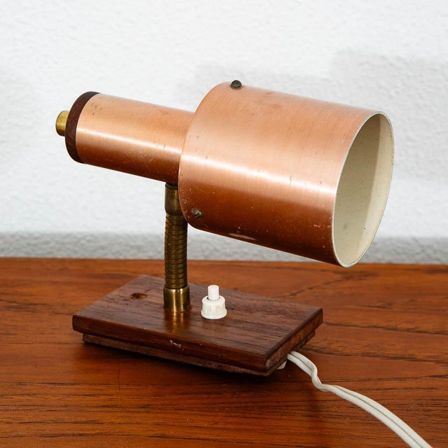 1960s Mid Century Modern Wall Sconce Lamp Lighting Rosewood Copper Denmark MCM For Sale - Image 5 of 10