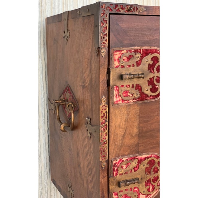 Brown 18th Spanish Bargueno of Columns With Foot Bridge, Cabinet on Stand For Sale - Image 8 of 13