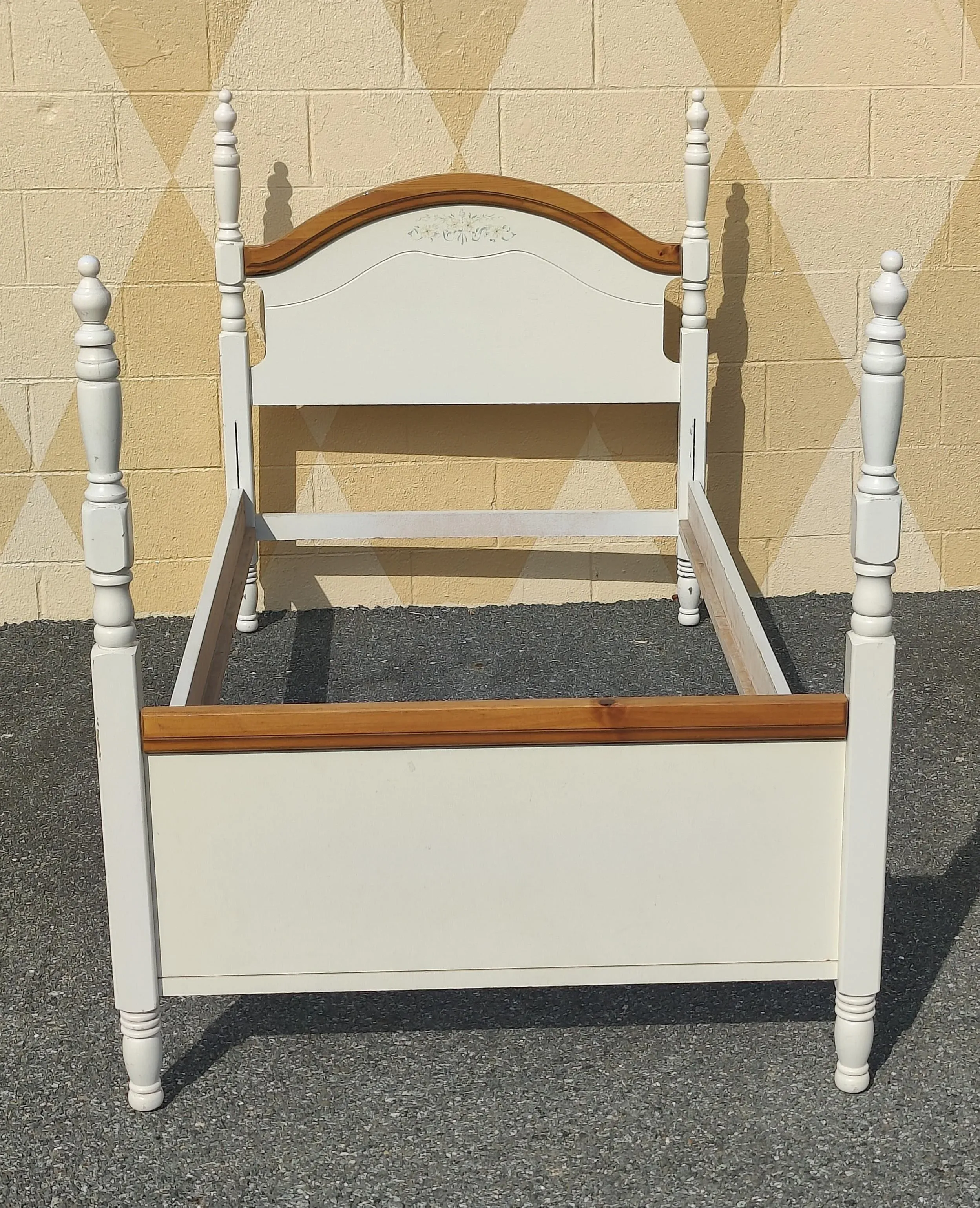 1950s Vintage Drexel Off White French Provincial Twin XL Bed