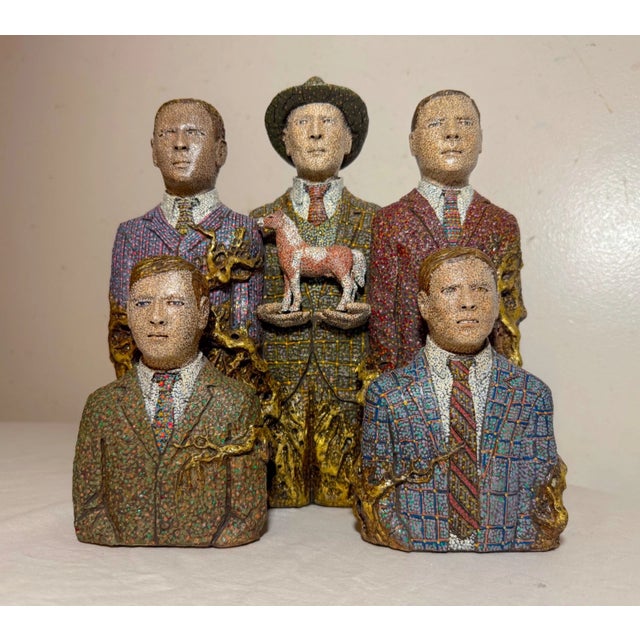 Original Richard Cleaver Wood Ceramic Oil Paint Men With Horse Sculpture Statue For Sale - Image 4 of 18