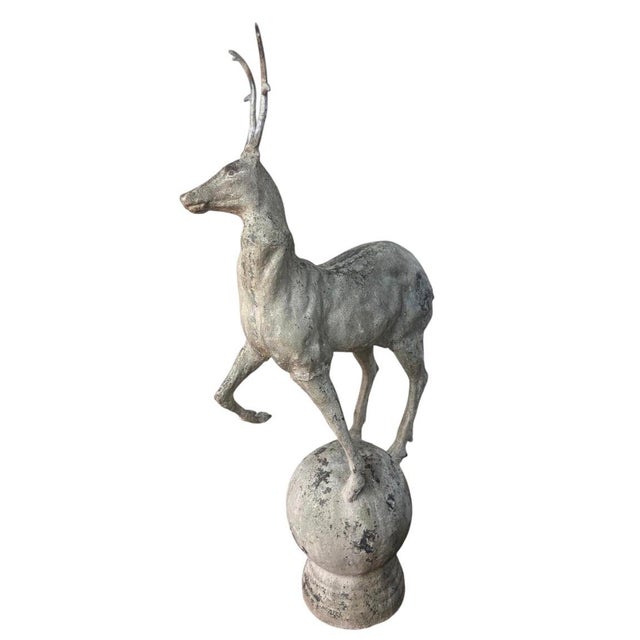 2000 - 2009 Vintage Cast Iron Gazelle Statue on Spherical Orb Base For Sale - Image 5 of 12