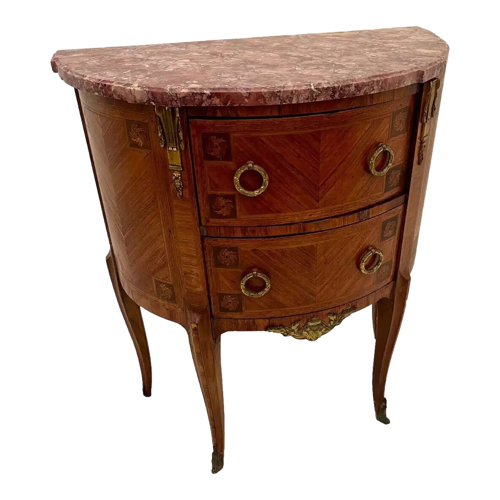 Antique French Bombe Commode Small Chest of Drawers Pink Granite Brass ...