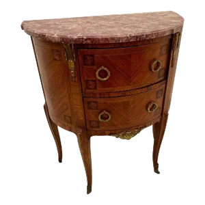 Antique French Bombe Commode Small Chest of Drawers Pink Granite Brass Ormulu