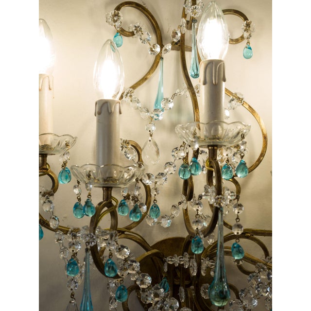 Blue Vintage Five-Light Florentine Wall Lamp in Wrought Iron, 1970s For Sale - Image 8 of 14