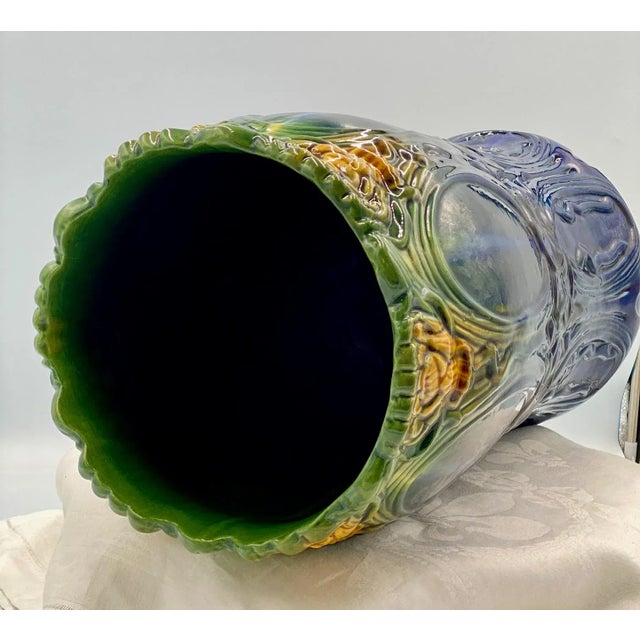 Ceramic Italian Art Nouveau Large Majolica Umbrella Stand or Floor Vase 22" Tall- Early 20th Century For Sale - Image 7 of 12