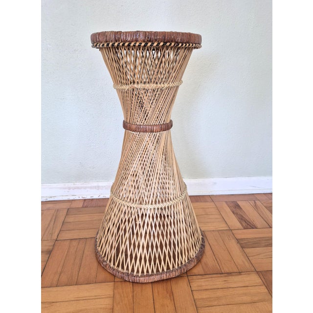 Vintage Hand Woven Wicker Plant Stand Tall Pedastal 1970's Boho Cottage For Sale - Image 4 of 11