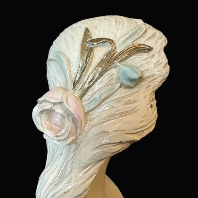 Large Vintage Hand Carved Wood Lady Bust - Paris Apartment - Chippy Shabby Chic For Sale - Image 4 of 6