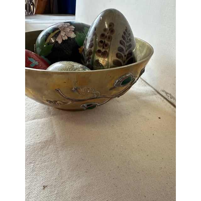 1970s Collection of Painted Eggs in Brass Bowl- 7 Pieces For Sale In Atlanta - Image 6 of 6