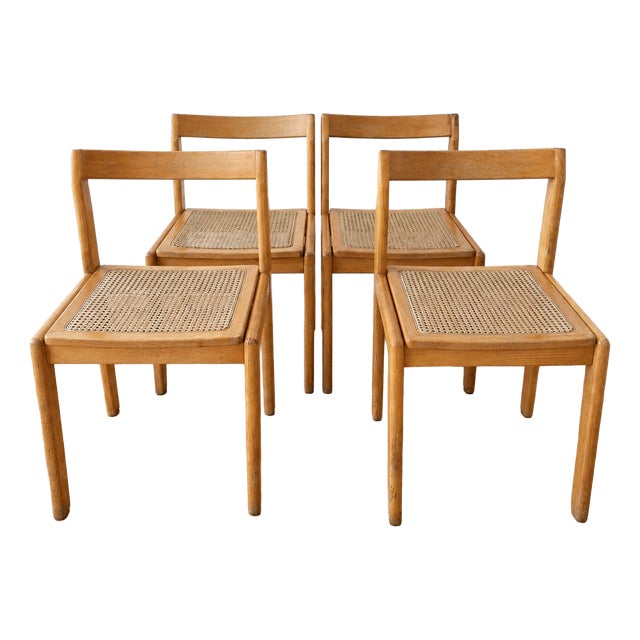 Vintage Chairs in Cane and Wood, 1970, Set of 4 For Sale