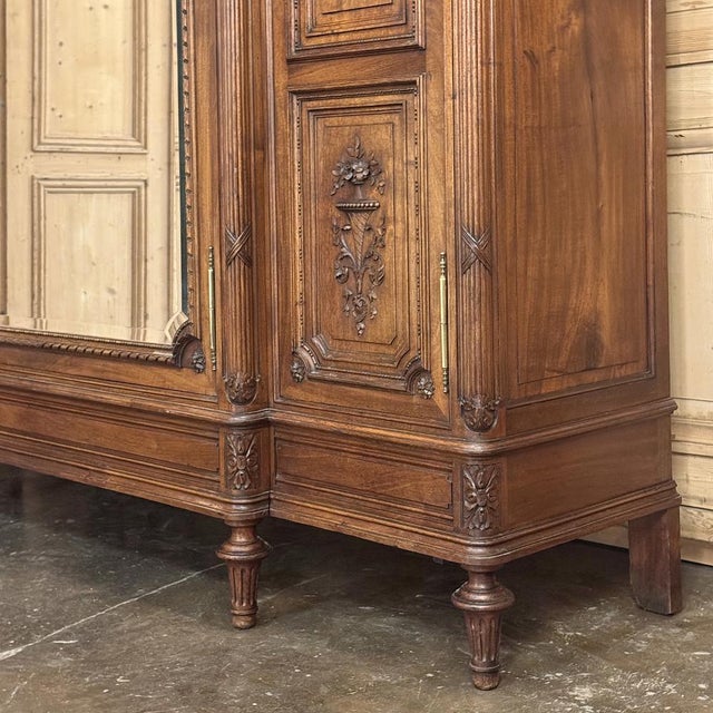19th Century French Louis XVI Walnut Triple Armoire For Sale - Image 13 of 18