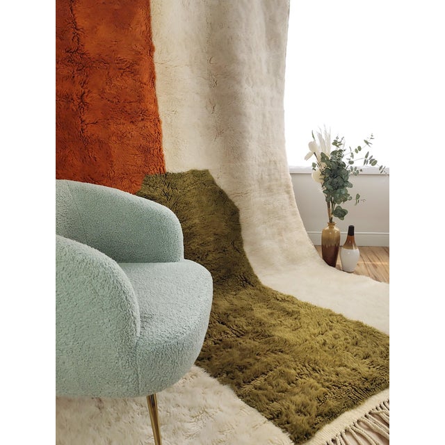 Textile Contemporary Orange Green Color Block Wool Moroccan Rug For Sale - Image 7 of 18