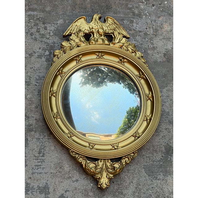 Wood Antique Federal Convex Eagle Mirror Gold Gilt Americana Bullseye Wall Mirror For Sale - Image 7 of 11