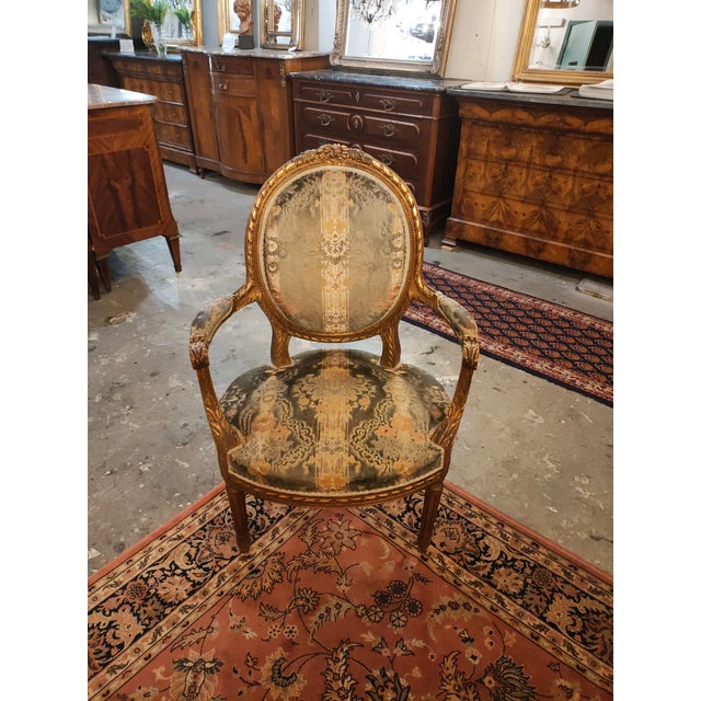 Antique French Giltwood Salon Seating Set With Settee and Four Armchairs For Sale In New Orleans - Image 6 of 11