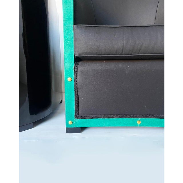 Black Set of Deco Armchairs in Wood and Green Parchment, 1930s For Sale - Image 8 of 11