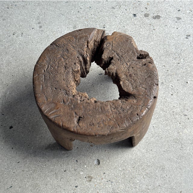 1980s Small Circular Four-Legged Stool in Organic Openwork Teak, 1980s For Sale - Image 5 of 11