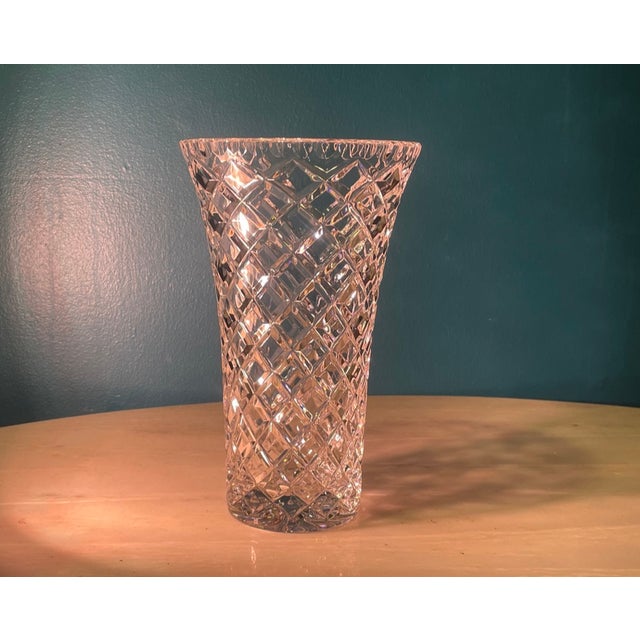 An exceptional piece of heavy lead crystal, this vintage Waterford vase features the intricate, geometric Alana pattern....