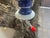 Workaday Handmade 1980s Blue & White Hand Painted Stoneware Studio Pottery Hummingbird Feeder For Sale - Image 4 of 7