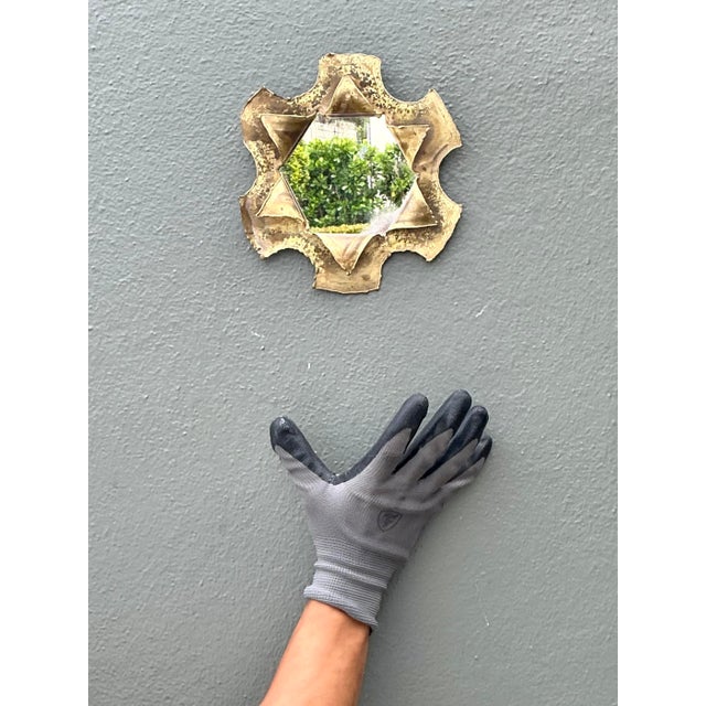 Vintage Punch Cut Brass Mirror For Sale In West Palm - Image 6 of 12