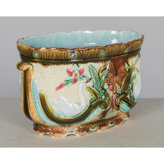 Beaux-Arts 19th Century French Onnaing Barbotine Jardiniere For Sale - Image 3 of 11