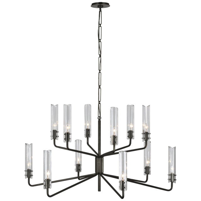 Casoria Large Two-Tier Chandelier in Bronze with Clear Glass Designer: AERIN Canopy: 5" Round Mounting: Chain Shade...