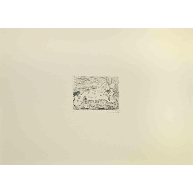 Figure is a black and white etching realized by Nazareno Gattamelata in the 1970s. Hand signed by the artist on the lower...