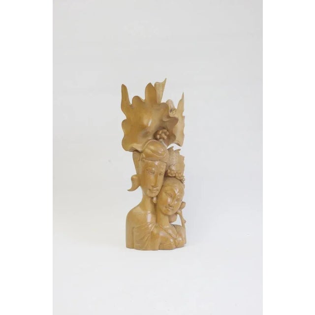 Wood Balinese Art Deco Wooden Sculpture of a Couple, 1930s For Sale - Image 7 of 11
