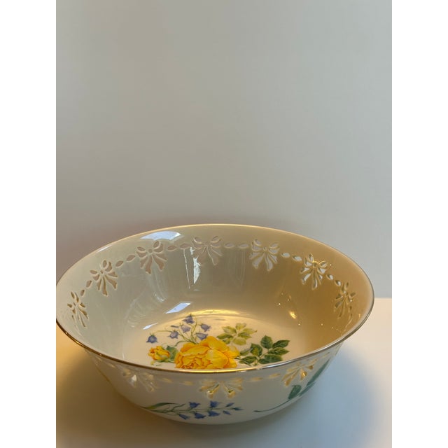Ceramic 1990s Lenox "Victorian Rose" Pattern Reticulated Central Floral Design 9.5" Diameter Centerpiece/Serving Bowl For Sale - Image 7 of 14