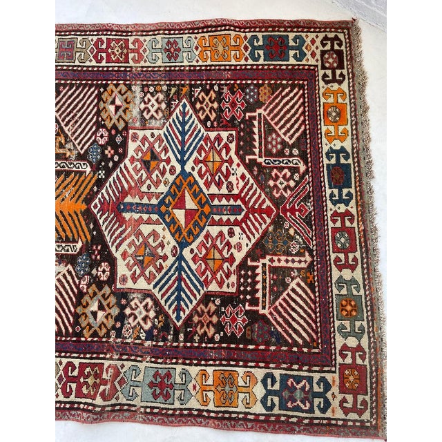 Early 20th Century Caucasian Akstafa Filled with Immortal Peacocks Protective Animals Rug 4.6 x 9 For Sale - Image 12 of 12