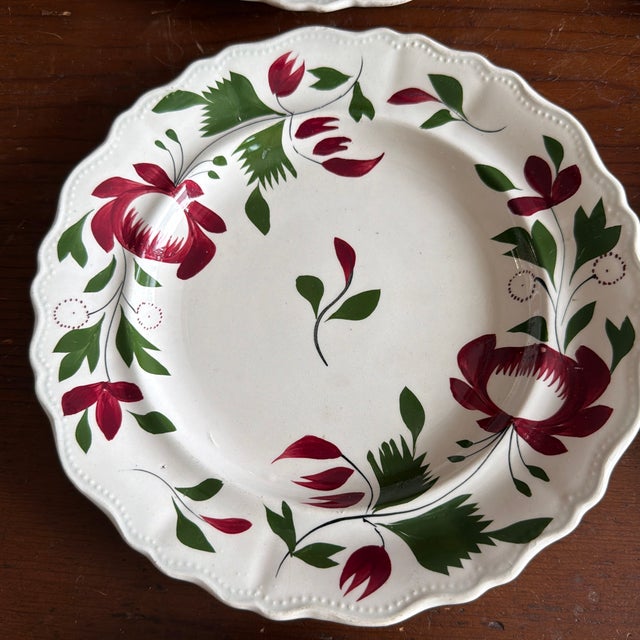 Red A Very Nice Set of 7 of Antique Staffordshire Early Adam’s Rose Plates, Circa 1830 For Sale - Image 8 of 12