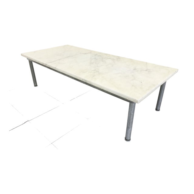 Vintage White Marble Coffee Table, 1960s For Sale