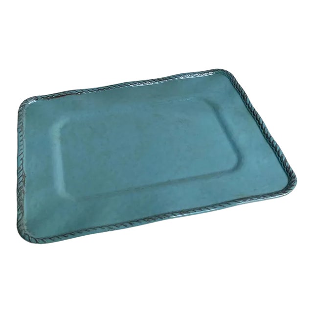 Vintage Tiffany Blue Rope Edge Melamine Serving Tray For Sale