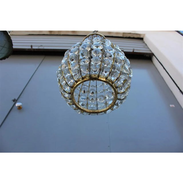 Metal Italian Crystal and Brass Lantern, 1950s For Sale - Image 7 of 9