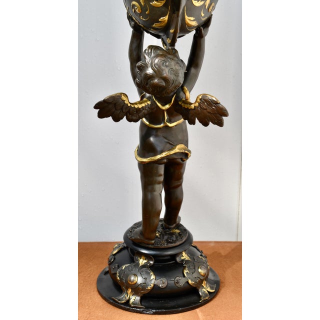 Antique Gilt Bronze Cherub Figure Holding Shell Form Centerpiece Bowl For Sale - Image 14 of 18