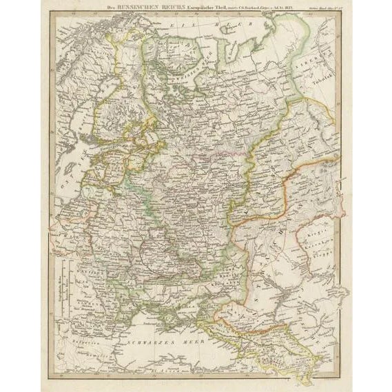 Antique German Map of the Russian Empire in Europe, 1825 For Sale