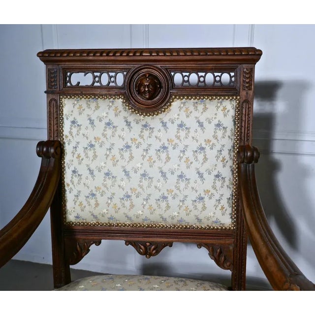 Wood Set of Large French Gothic Library Throne Chairs For Sale - Image 7 of 10