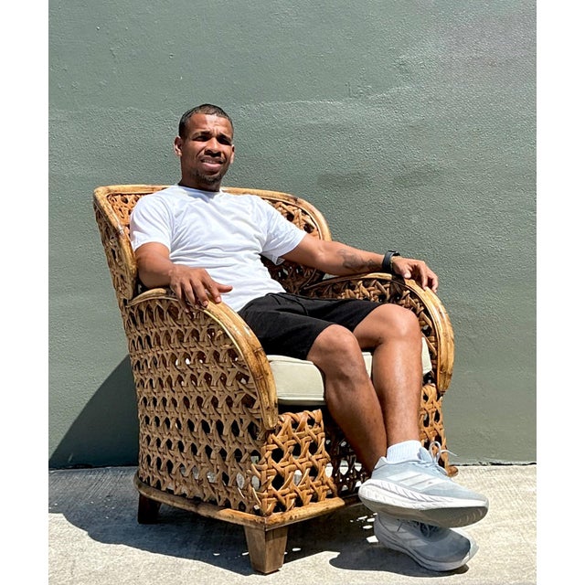 Vintage French Cane Lounge Chair For Sale - Image 14 of 17