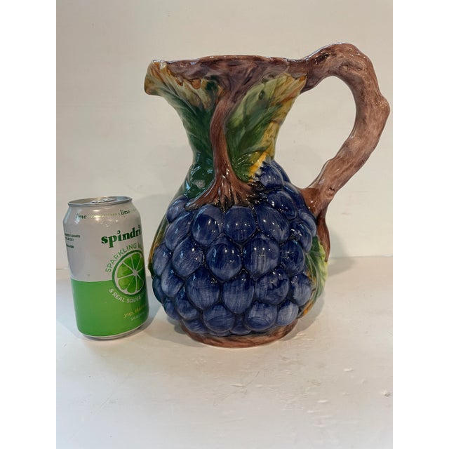 Ceramic Italian Hand Painted Ceramic Pottery Pitcher With Grapes For Sale - Image 7 of 8