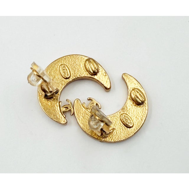 2000 - 2009 Chanel Vintage Gold Plated CC Red Moon Crystal Clip on Earrings, A Pair For Sale - Image 5 of 5
