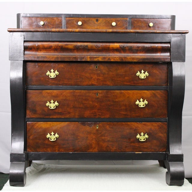 Original Empire chest of drawers circa 1840. Painted sides and rails with Farrow and Ball black paint. Original mahogany...