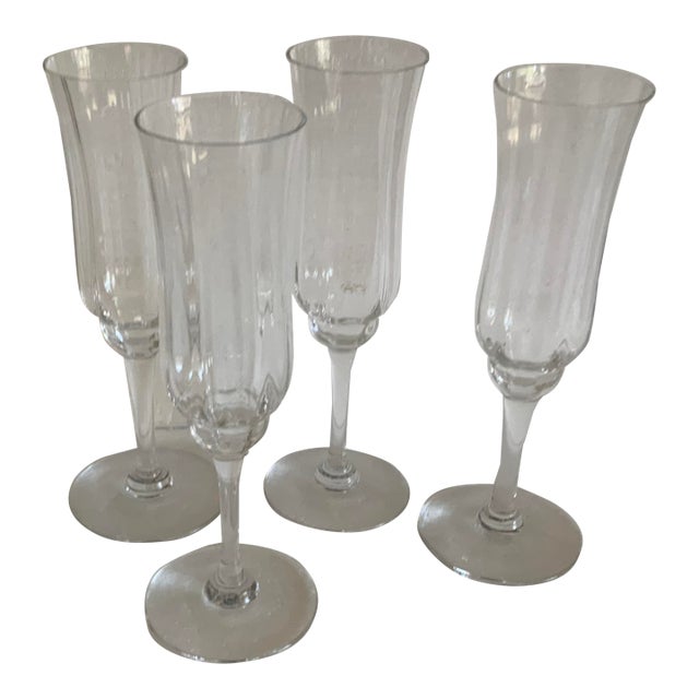 1980s Baccarat Capri Optic Champagne Flutes - Set of 4 For Sale
