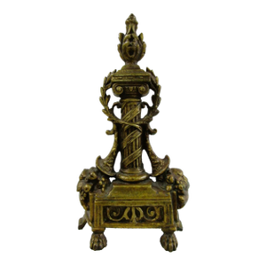 1920s Small French Empire Louis XVI Style Brass Column and Flame Finial Andiron Front