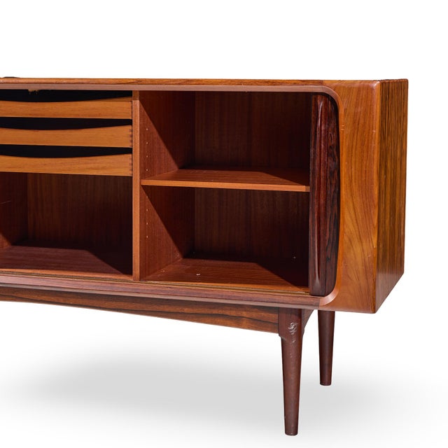 Brown Bernhard Pedersen Mid Century Danish Rosewood Tambour Door Credenza With Hutch For Sale - Image 8 of 13