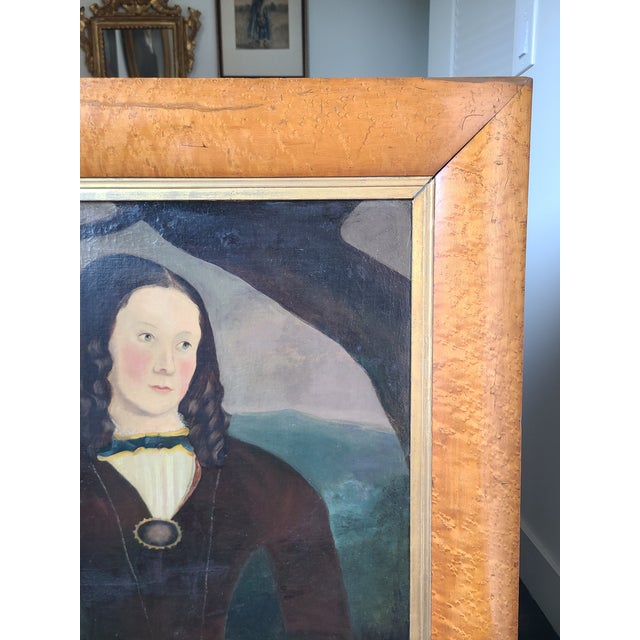 Antique 19th C. Oil Painting Folk Art Portrait in the Style of William Matthew Prior For Sale - Image 12 of 16