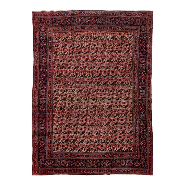 10 X 14 Vintage Persan Bidjar Wool Rug in Tan With Allover Design For Sale