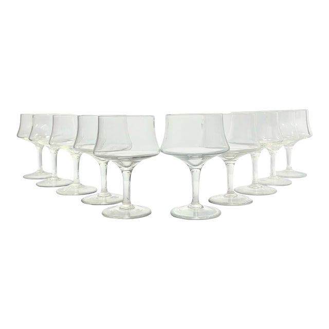 1980s Vintage Set of 10 Clear Cocktail Coupe Glasses For Sale