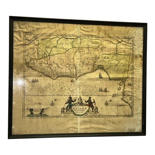 Rare Antique 17th Century Peter Schenk Hand-Colored Map of Guinea and West Africa - C. 1690 For Sale