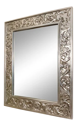 Large Carved Silver Gilt Beveled Wall Mirror
